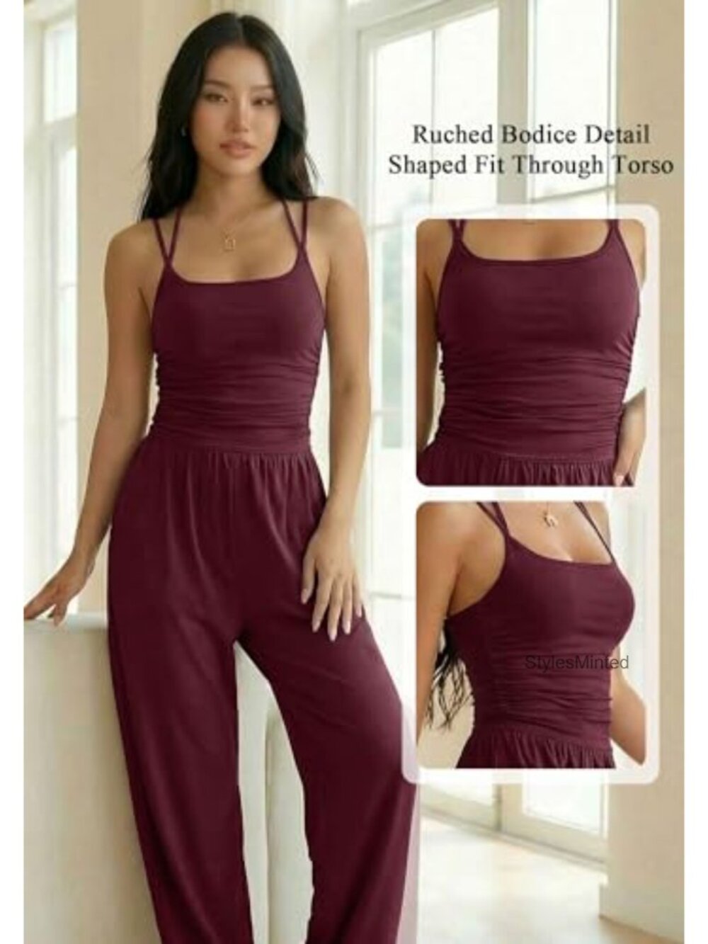 Wide Leg Spaghetti Strap Jumpsuit Backless One Piece Outfit Vacation - Picture 3 of 6